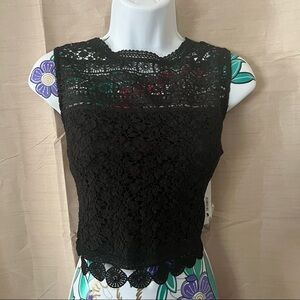 Aqua Black Crop Crochet Lace Sleeveless Blouse
